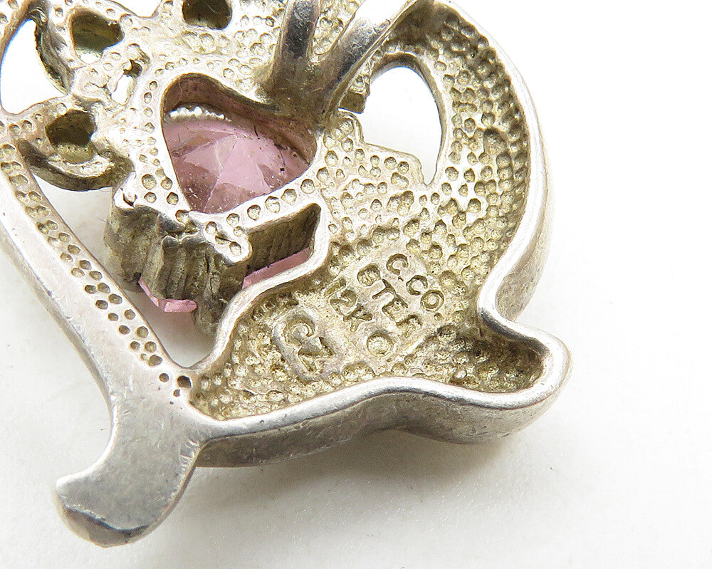 C.CO 925 Silver & 12K GOLD  Vintage Pink Topaz Dolphin Heart Pendant  PT7536
