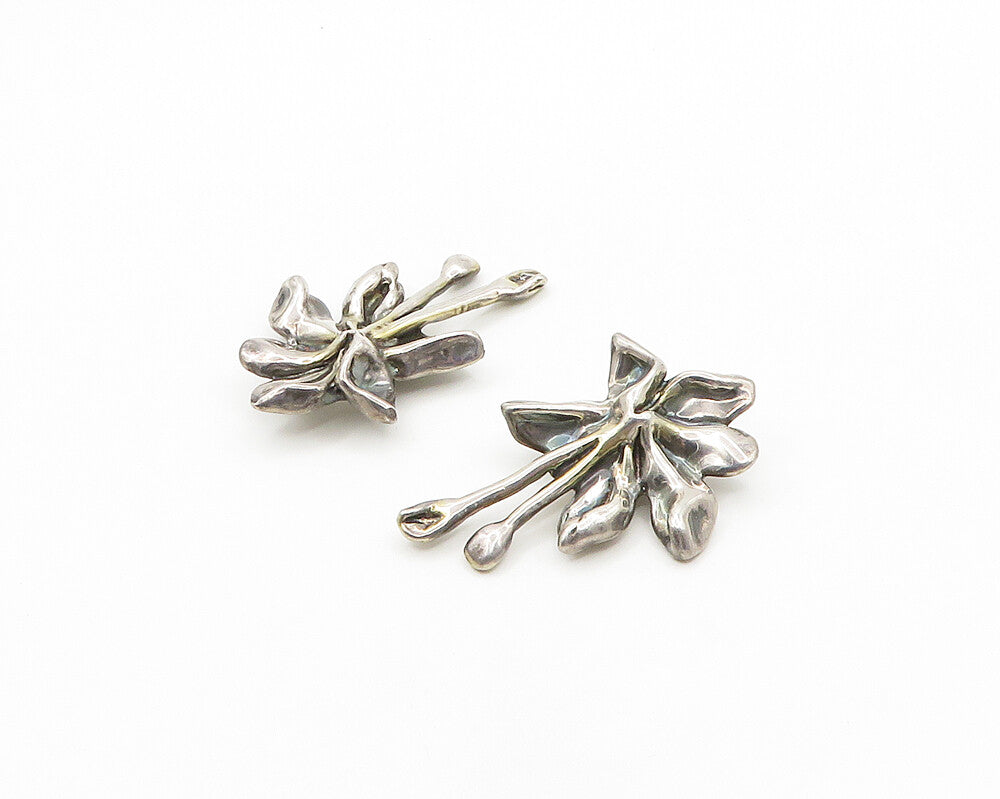 DESIGNER 925 Sterling Silver Vintage Sculpted Floral Motif Earrings  EG9701