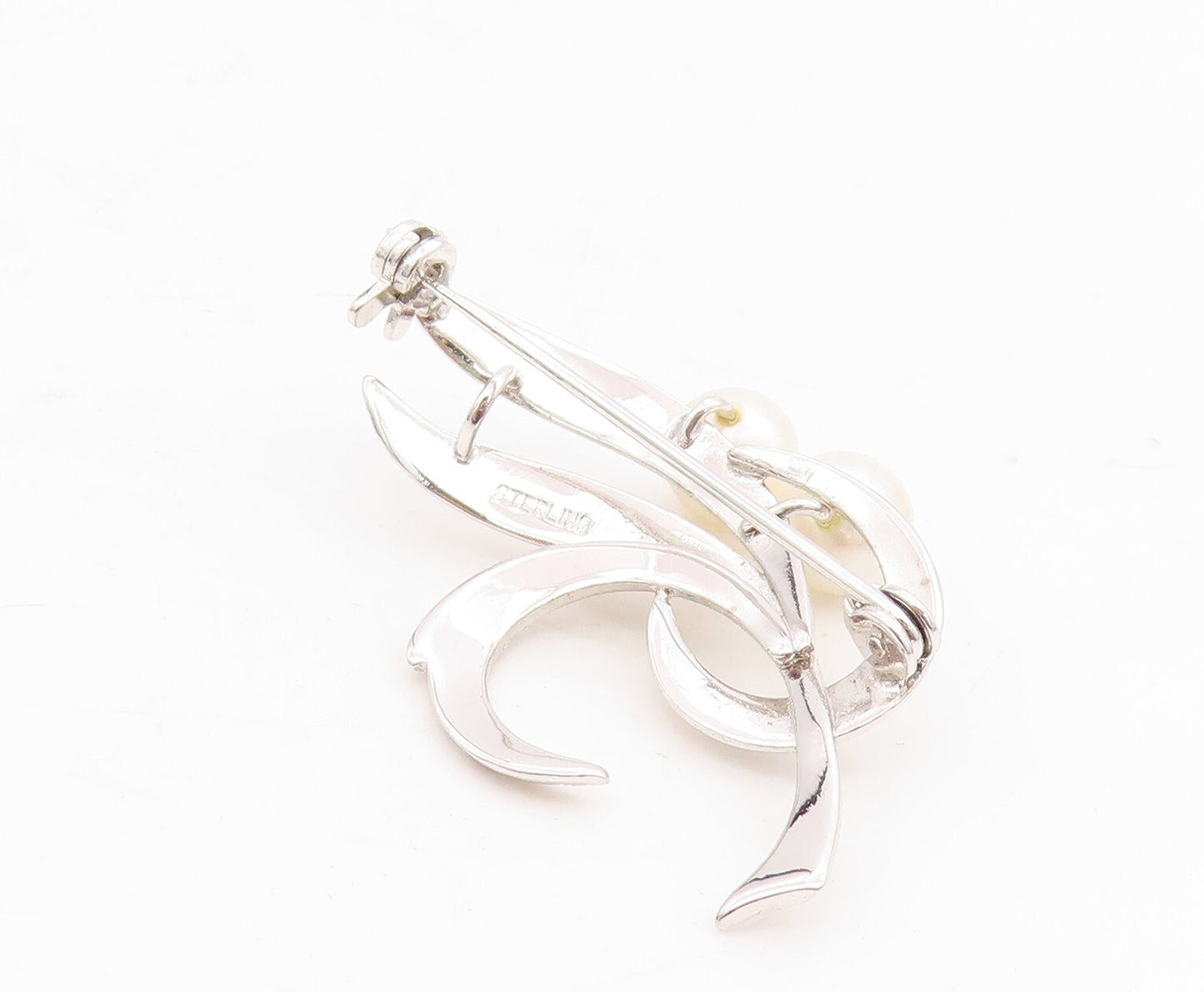 925 Sterling Silver Vintage Brooch Pin Swirly Pearl Design Cutout  BP11467