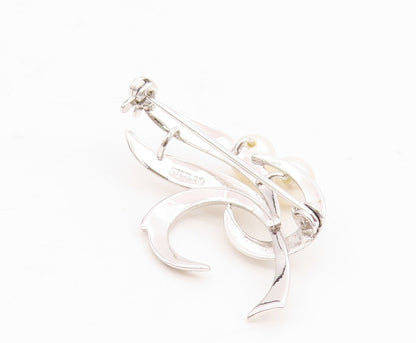 925 Sterling Silver Vintage Brooch Pin Swirly Pearl Design Cutout  BP11467