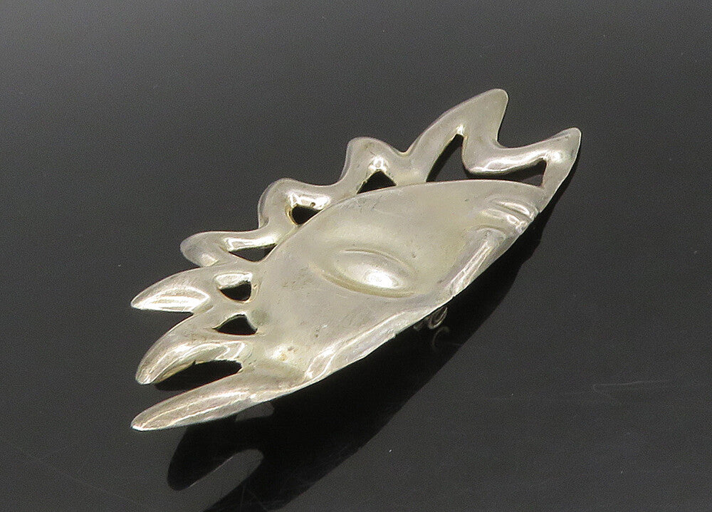 MEXICO 925 Sterling Silver  Vintage Shiny Half Sun Face Brooch Pin  BP8987