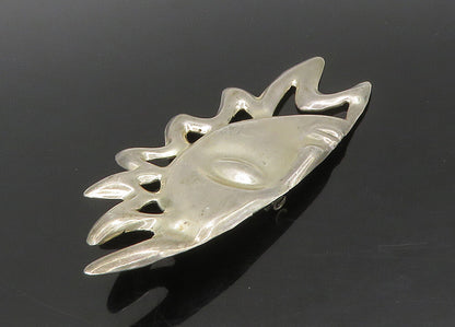 MEXICO 925 Sterling Silver  Vintage Shiny Half Sun Face Brooch Pin  BP8987