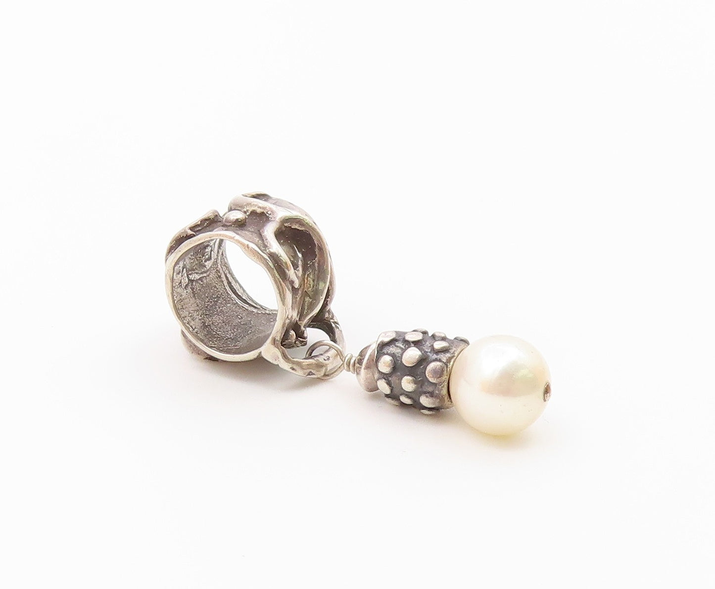 925 Sterling Silver  Vintage Freshwater Pearl Swirl Bail Pendant  PT17633