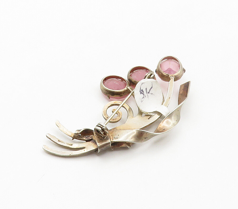 JAY KEL 925 Silver  Vintage Pink Topaz Flower Bunch Motif Brooch Pin  BP6081