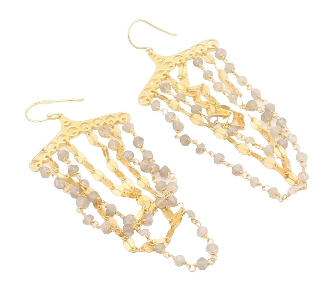 925 Sterling Silver Vintage Earrings Gold Plated Dangling Moonstone  EG13164