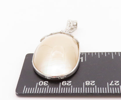 925 Sterling Silver Vintage Pendant Modernist Carved Mother Of Pearls  PT24320