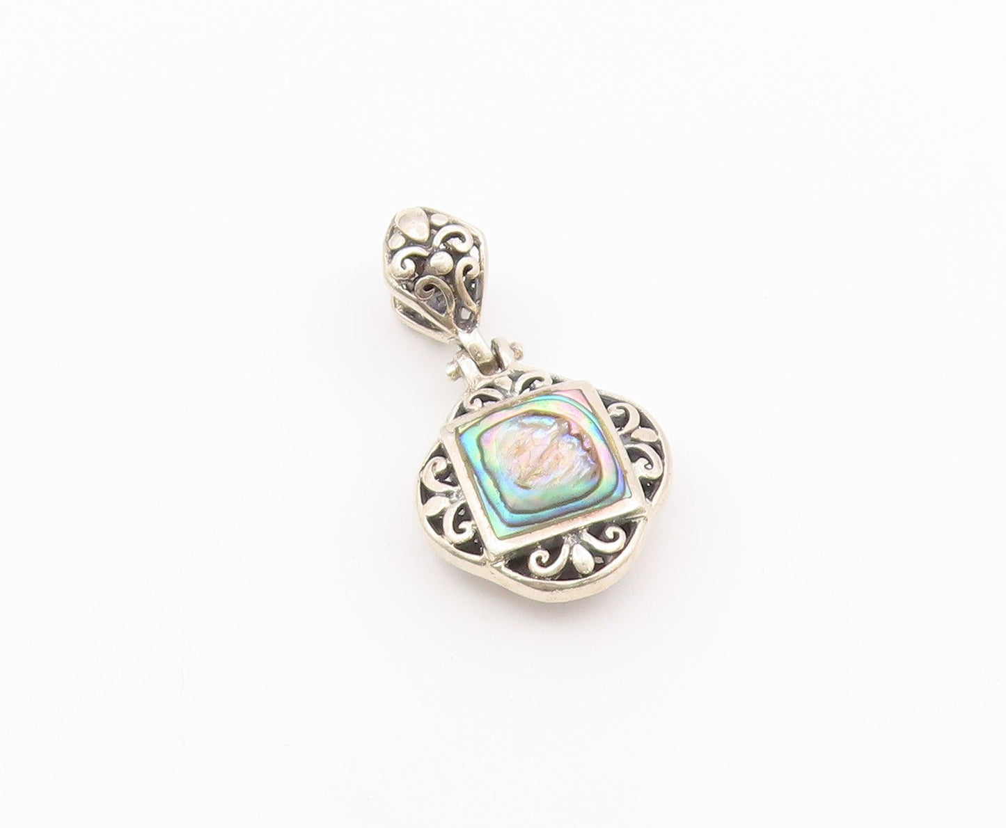 925 Sterling Silver  Vintage Abalone Shell Swirl Floral Motif Pendant  PT19826