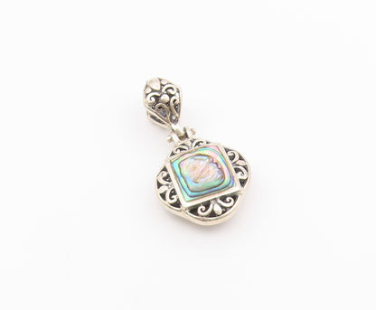 925 Sterling Silver  Vintage Abalone Shell Swirl Floral Motif Pendant  PT19826
