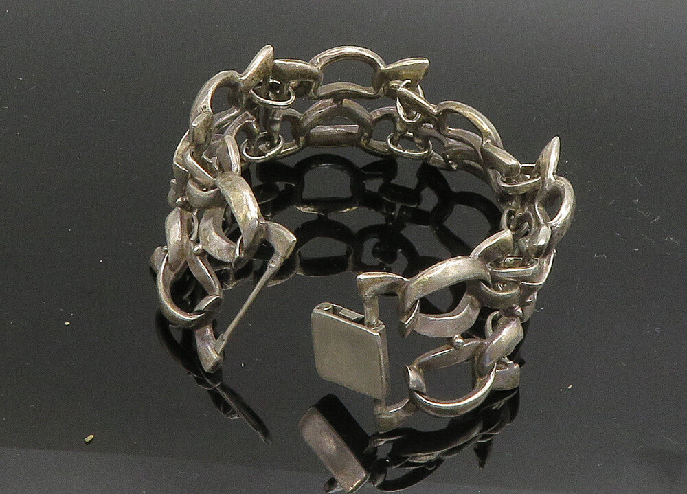 925 Sterling Silver  Vintage Smooth Two Row Ribbon Link Chain Bracelet  BT8014