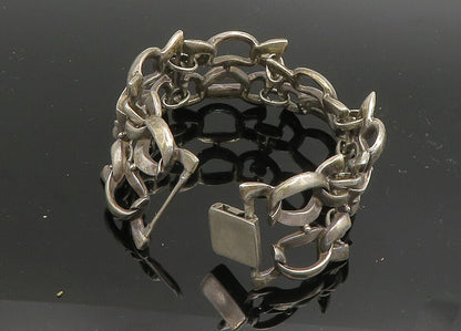 925 Sterling Silver  Vintage Smooth Two Row Ribbon Link Chain Bracelet  BT8014