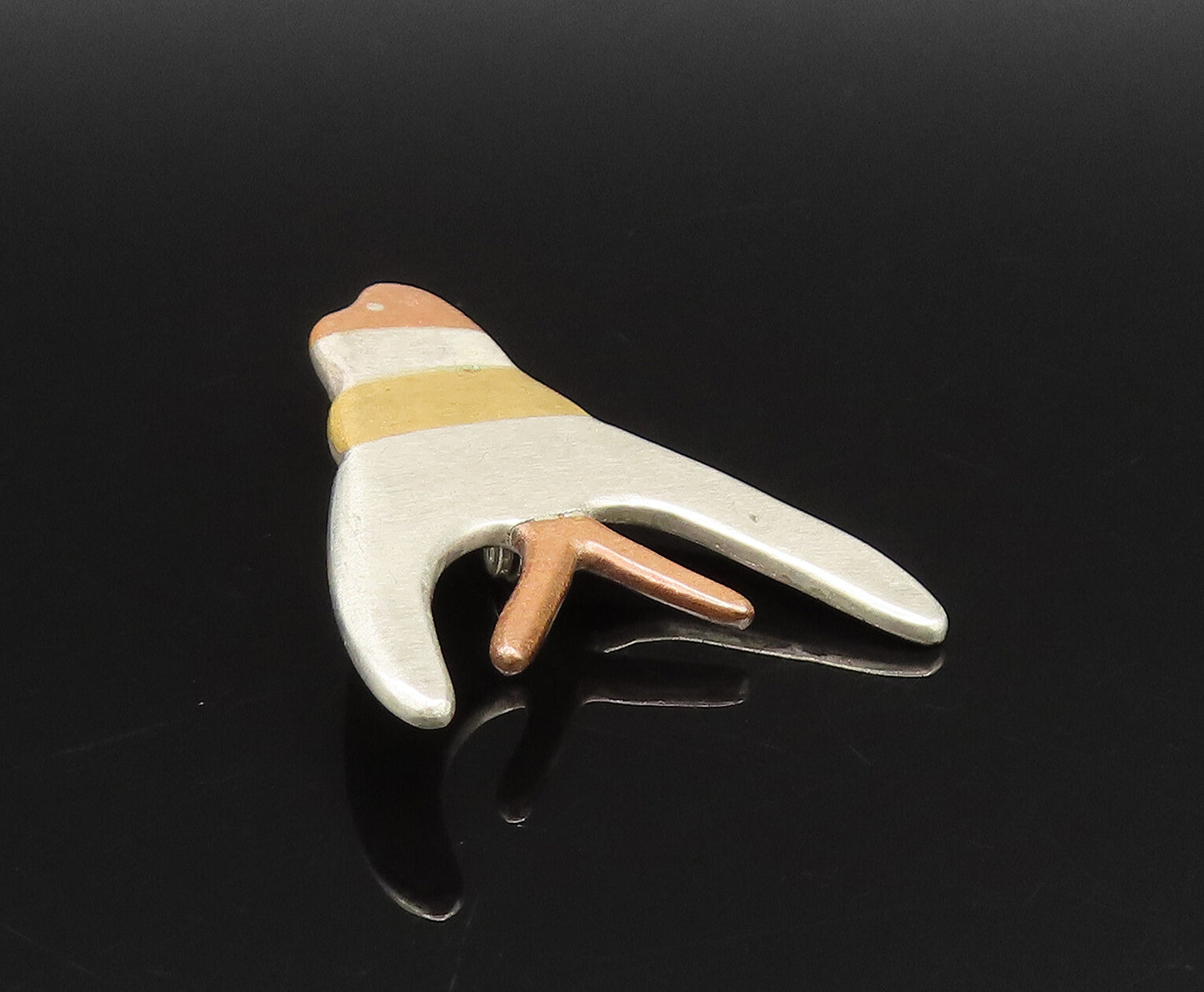 925 Sterling Silver  Vintage Tri Tone Modernist Fish Brooch Pin  BP9690
