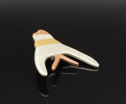 925 Sterling Silver  Vintage Tri Tone Modernist Fish Brooch Pin  BP9690