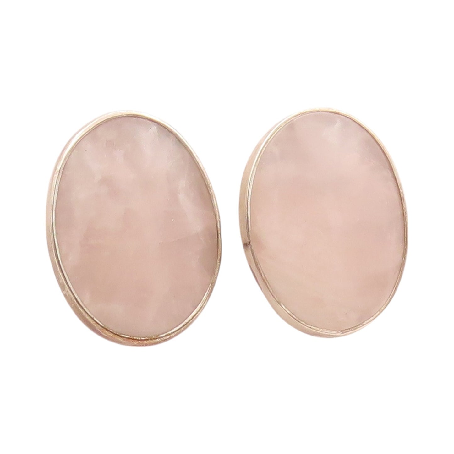 925 Sterling Silver Vintage Earrings Cabochon Oval Cream Gemstone EG13350