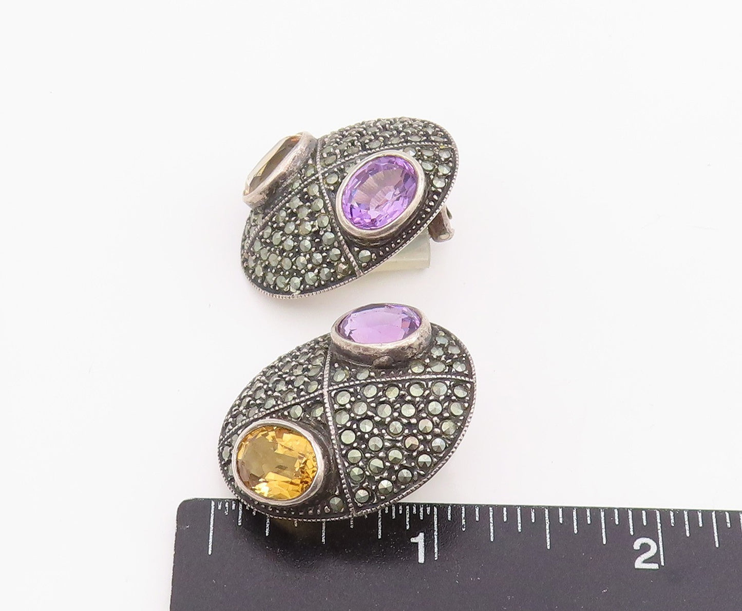 925 Sterling Silver Vintage Earrings JUDITH JACK Amethyst & Citrine  EG13946
