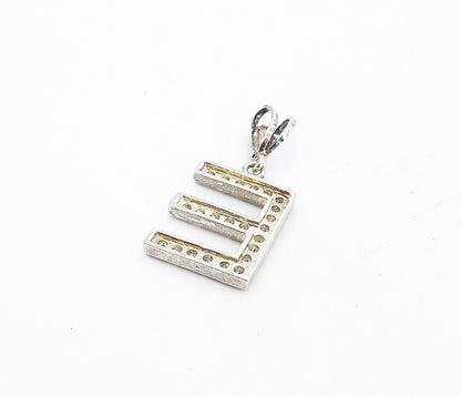 925 Sterling Silver  Vintage Sparkling Cubic Zirconia Letter E Pendant  PT6294