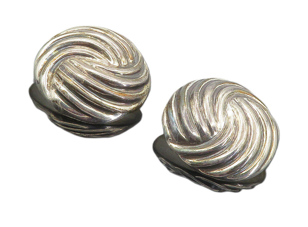 MEXICO 925 Sterling Silver  Vintage Swirl Dome Non Pierce Earrings  EG4577