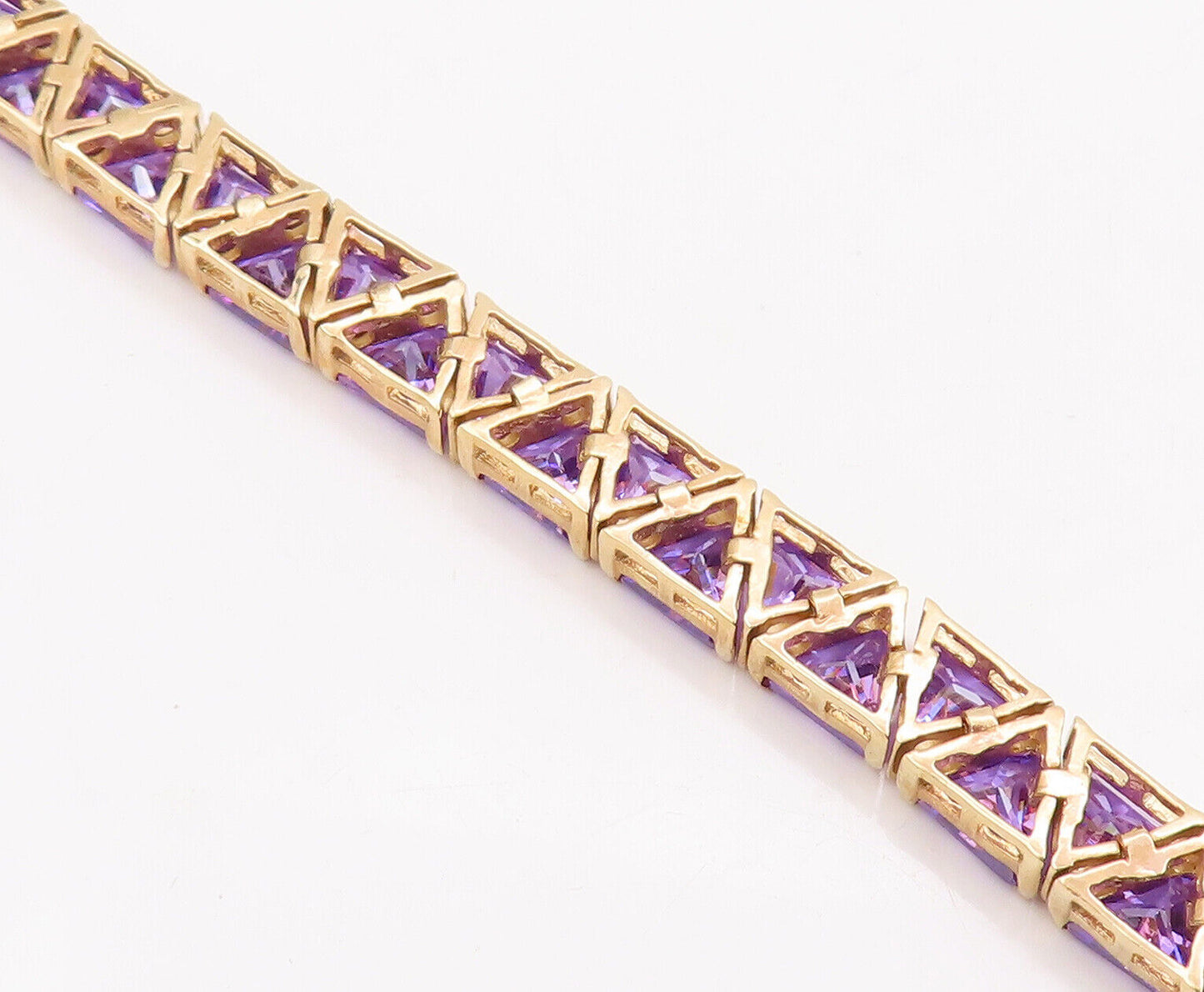 925 Sterling Silver Vintage Bracelet Gold Plated Triangle Cut Purple CZ  BT10628