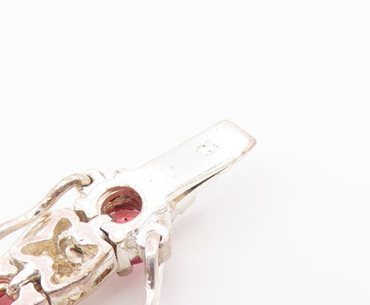 925 Sterling Silver  Vintage Prong Set Red Topaz Shiny Chain Bracelet  BT8316