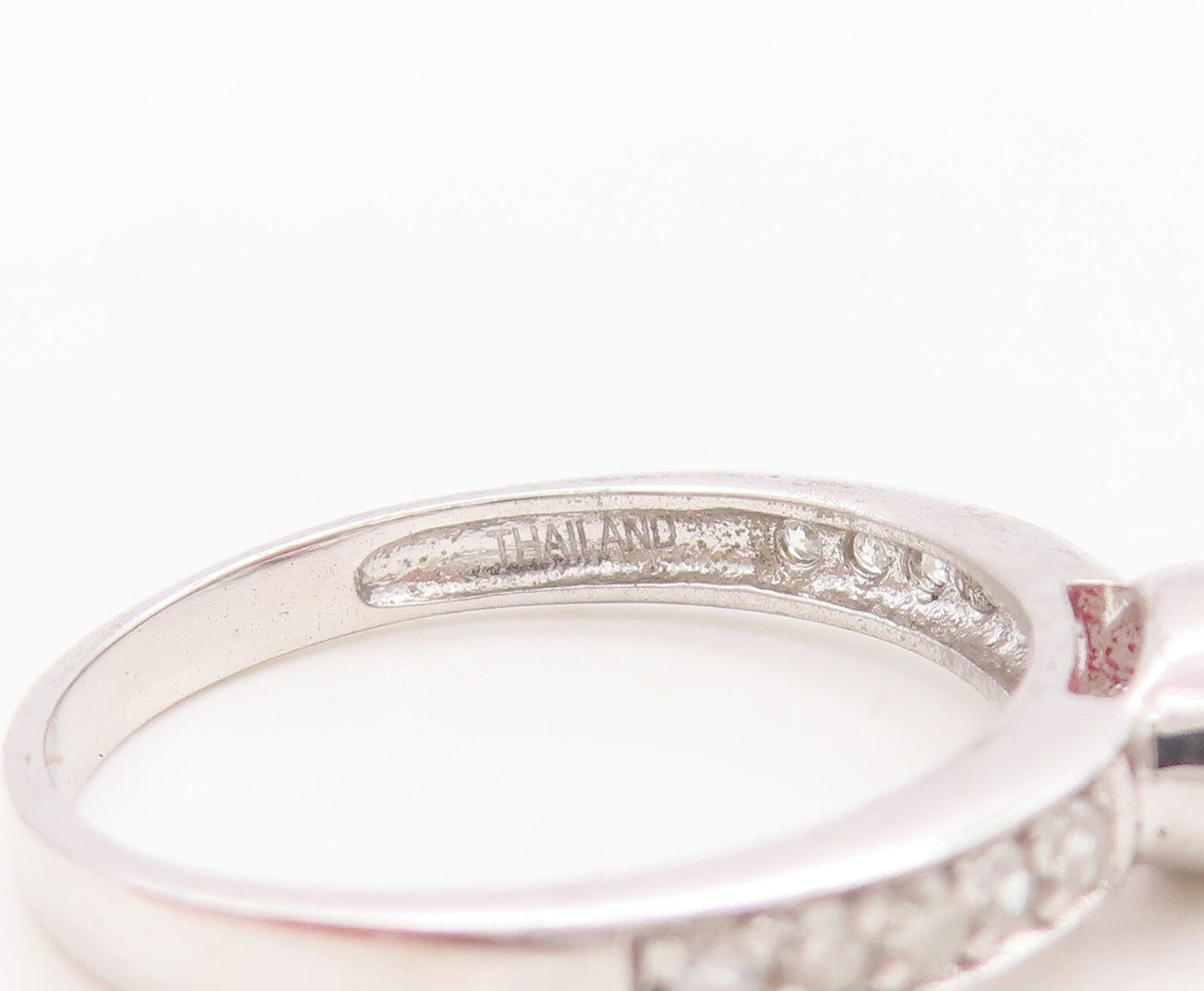 925 Sterling Silver Vintage Ring Oval Gemstones & Real Diamonds  Sz 7  RG29447