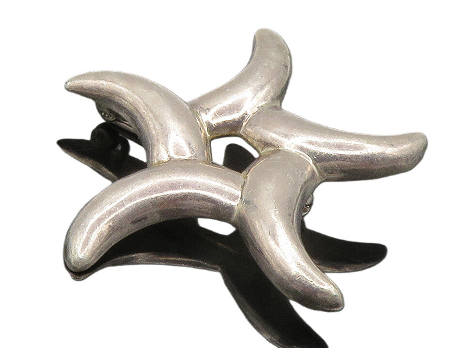 925 Sterling Silver  Vintage Shiny Smooth Floral Star Shape Brooch Pin  BP5717