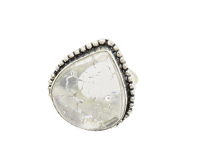 925 Sterling Silver  Vintage Quartz Love Heart Cocktail Ring Sz 10.5  RG19697