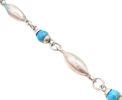 MEXICO 925 Sterling Silver  Vintage Turquoise Ball Bead Chain Bracelet  BT1892