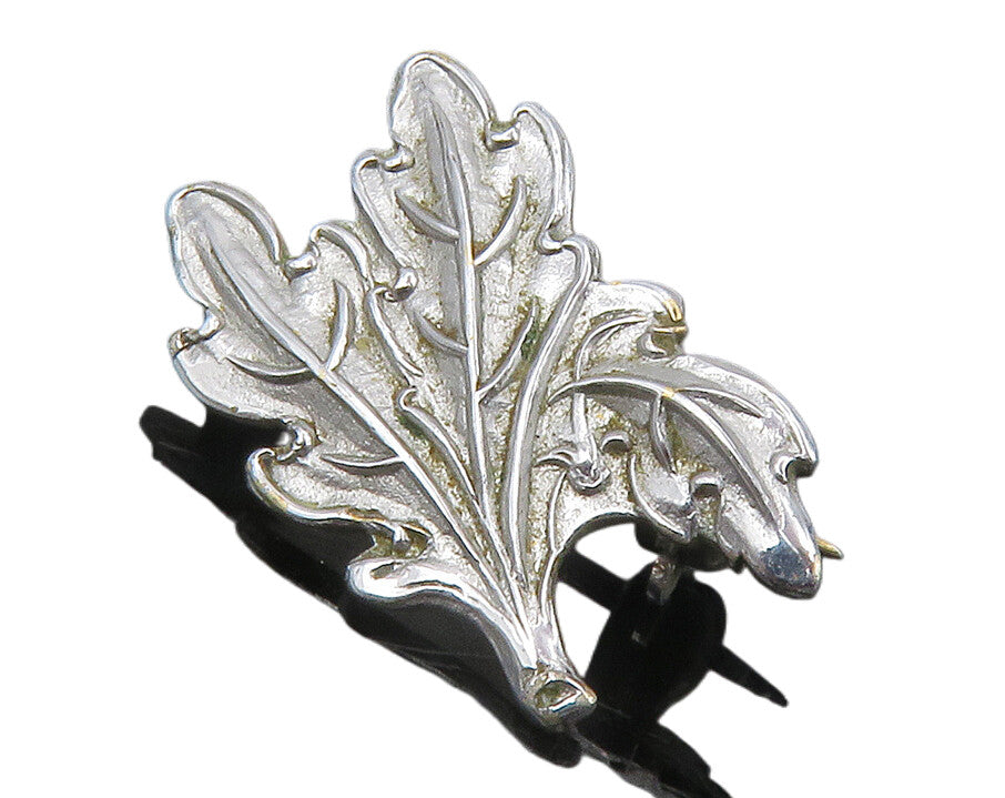 925 Sterling Silver & 10K GOLD  Vintage Shiny Floral Leaf Brooch Pin  BP5311