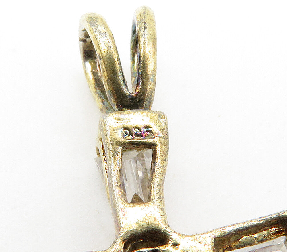 925 Sterling Silver  Vintage Cubic Zirconia Religious Cross Pendant  PT11633