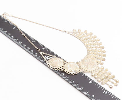 925 Sterling Silver Vintage Necklace Intricate Etched Droplet Choker  NE4738