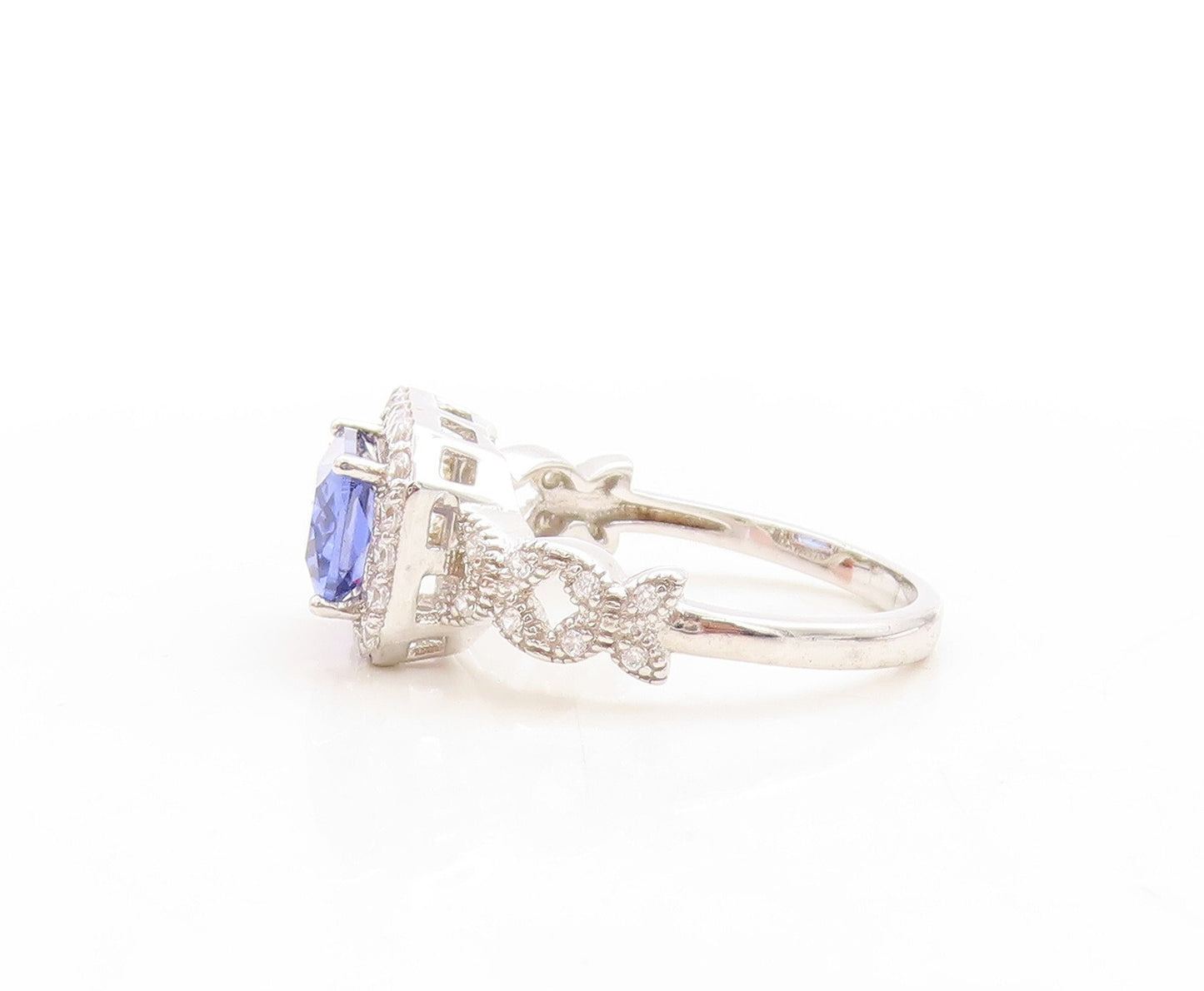 925 Sterling Silver Vintage Ring Rectangle Sapphire Halo CZ Band  Sz 7.5 RG31220