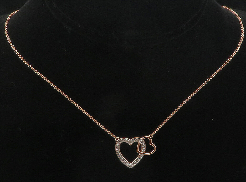 925 Silver  Genuine Diamond Rose Gold Plated Love Heart Chain Necklace  NE2063
