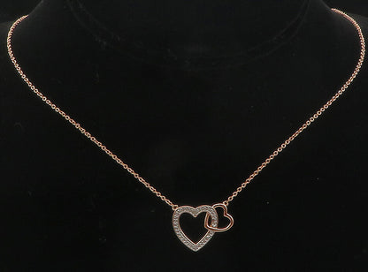 925 Silver  Genuine Diamond Rose Gold Plated Love Heart Chain Necklace  NE2063