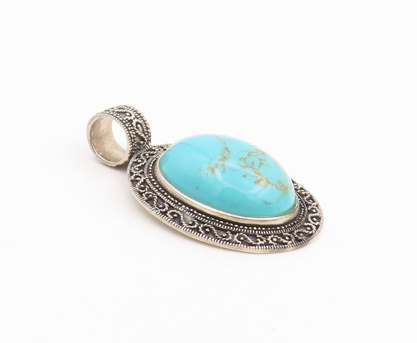925 Sterling Silver Vintage Pendant Oval Cabochon Turquoise Locket  PT25328