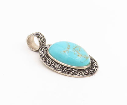 925 Sterling Silver Vintage Pendant Oval Cabochon Turquoise Locket  PT25328
