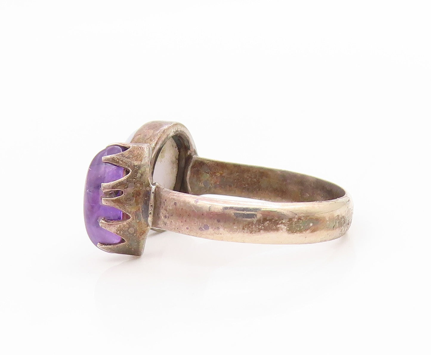 925 Sterling Silver Vintage Ring Amethyst & Moonstone Open Cuff  Sz 9  RG34616