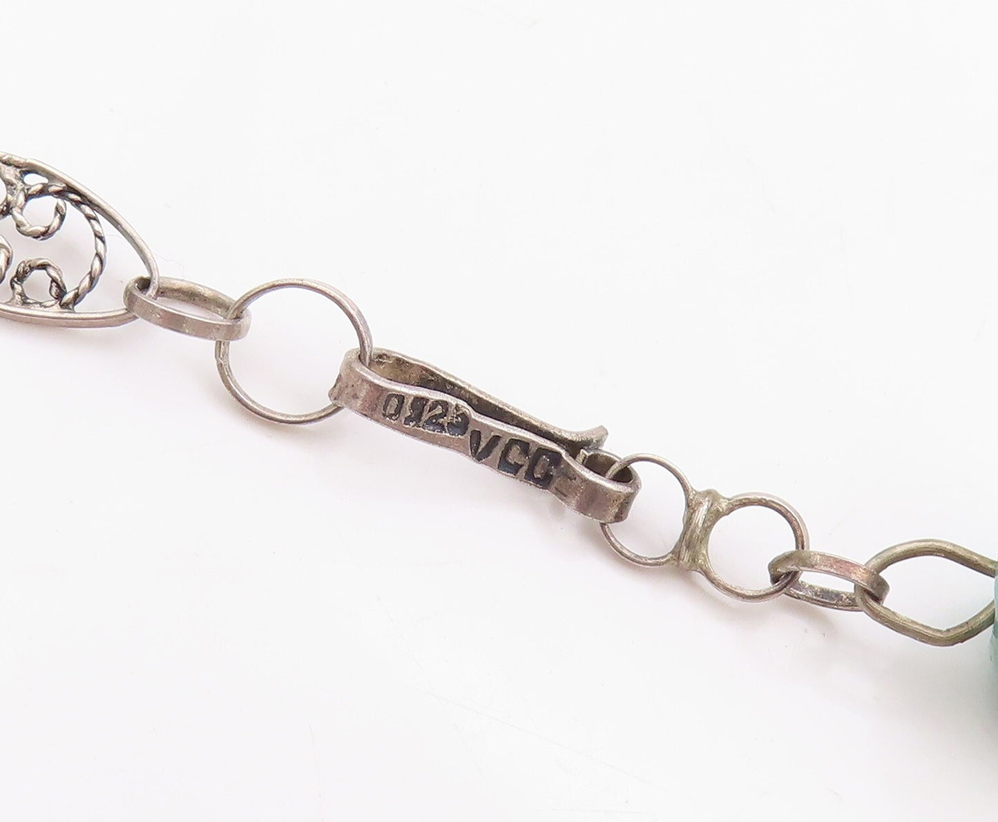 925 Sterling Silver Vintage Necklace Swirly Cutout Gemstone Beads  NE4376