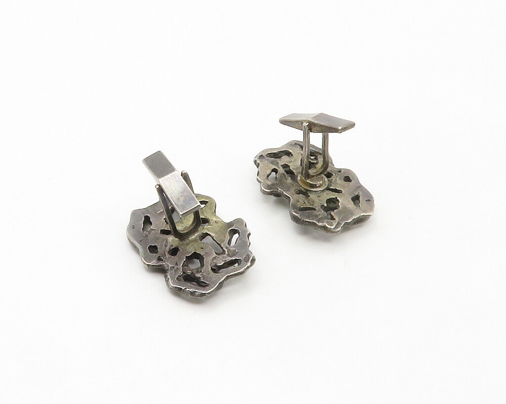 925 Sterling Silver  Vintage Brutalist Sculpted Dark Tone Cufflinks  TR2312