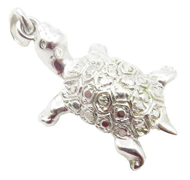 925 Sterling Silver  Vintage Shiny Turtle Animal Motif Drop Pendant  PT9695