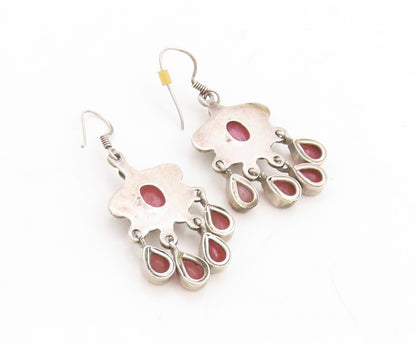 925 Sterling Silver Vintage Earrings Dark Tone Floral Carved Gemstone  EG13297