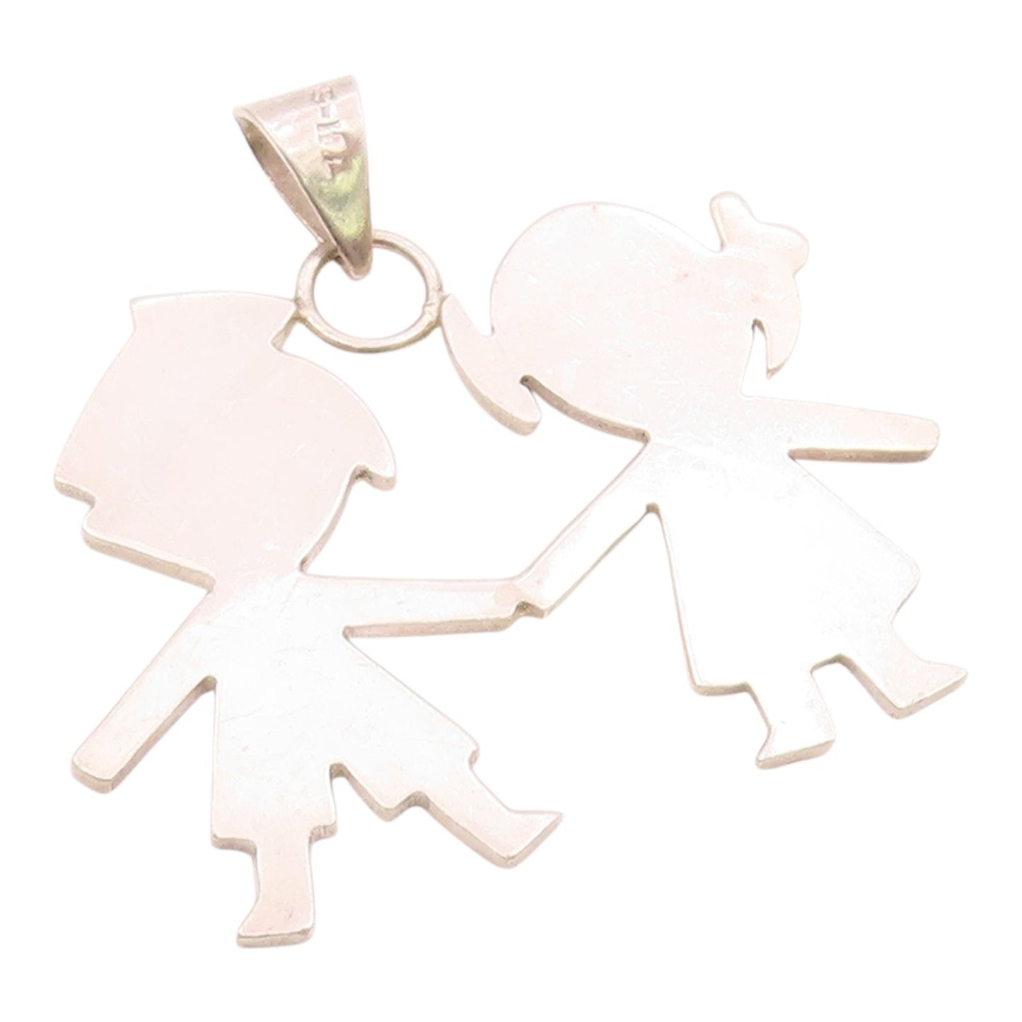 MEXICO 925 Silver  Vintage Minimalist Children Holding Hands Pendant  PT21189