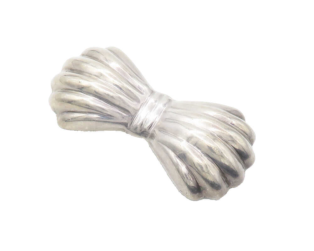 MEXICO 925 Sterling Silver  Vintage Shiny Bow Tie Hollow Brooch Pin  BP5550