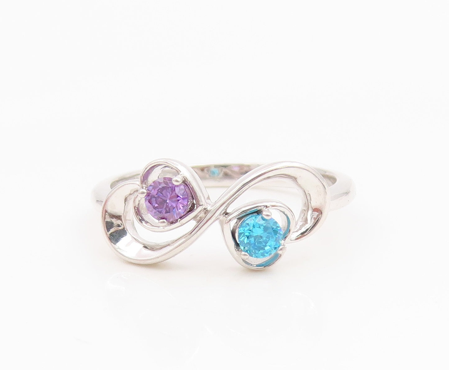 925 Sterling Silver Vintage Ring Amethyst & Topaz Infinity Heart Sz 6.5 RG35260