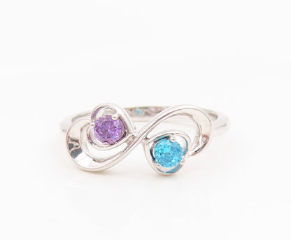 925 Sterling Silver Vintage Ring Amethyst & Topaz Infinity Heart Sz 6.5 RG35260