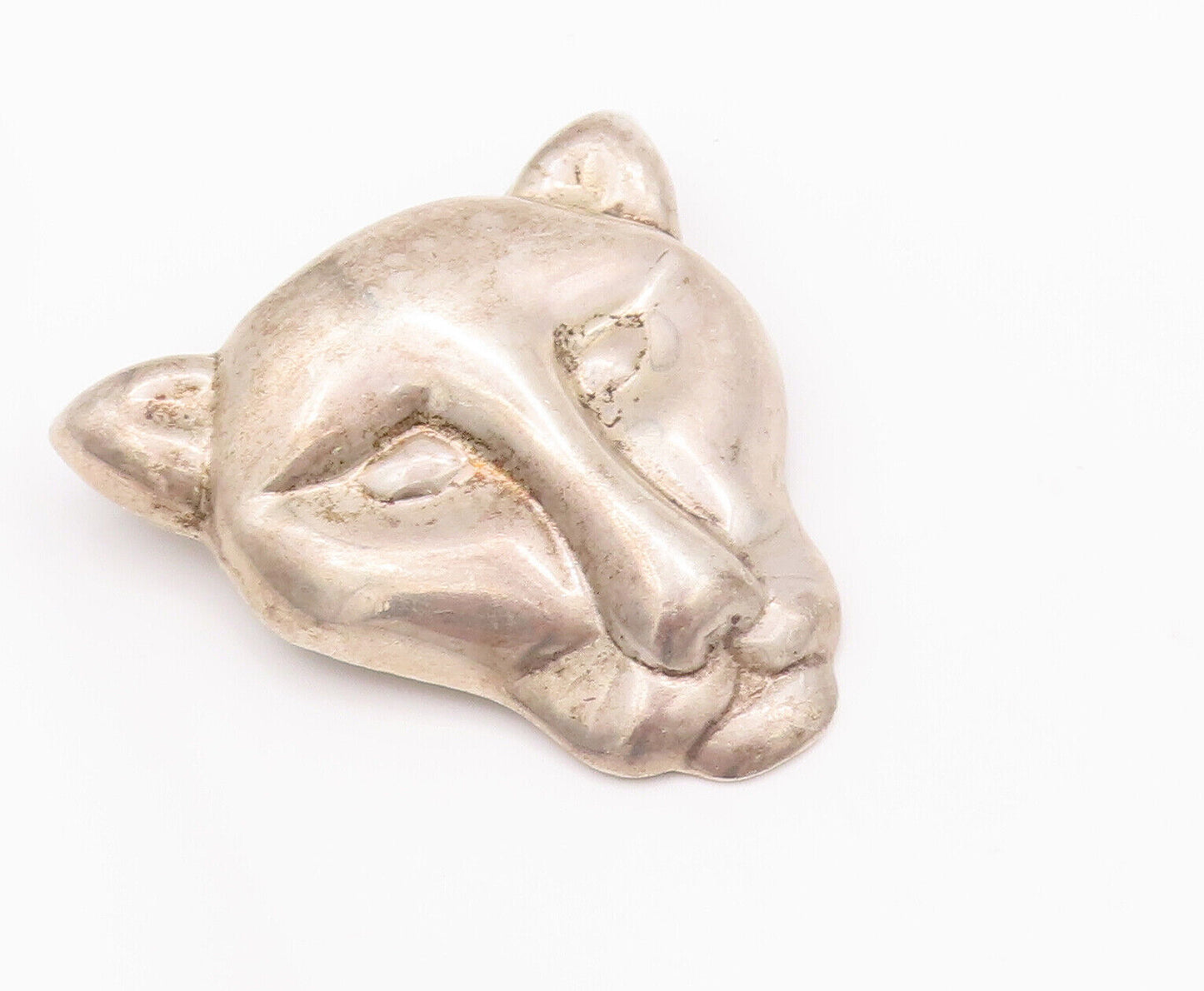925 Sterling Silver Vintage Brooch Pin MEXICO Cutout Carved Tigre Face  BP10791