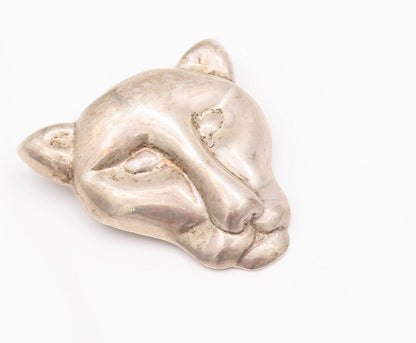 925 Sterling Silver Vintage Brooch Pin MEXICO Cutout Carved Tigre Face  BP10791