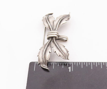925 Sterling Silver Vintage Brooch Pin Designer Solid Carved Leaf Bow  BP10941