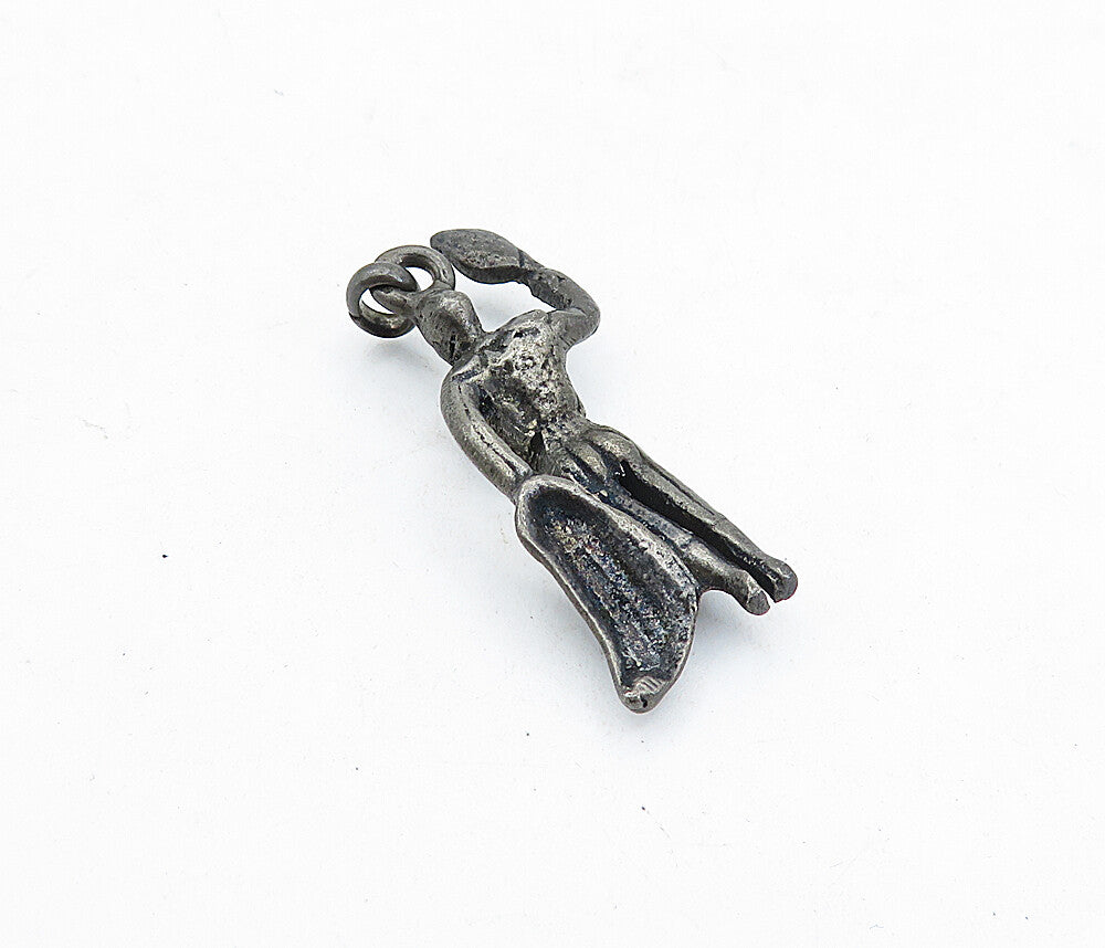 925 Sterling Silver  Vintage Petite Oxidized Bull Rider Figure Pendant  PT3924