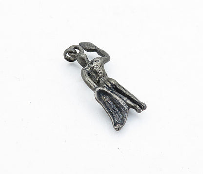 925 Sterling Silver  Vintage Petite Oxidized Bull Rider Figure Pendant  PT3924