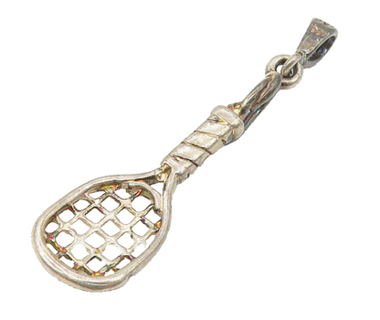 925 Sterling Silver  Vintage Petite Dark Tone Tennis Racket Pendant  PT8808