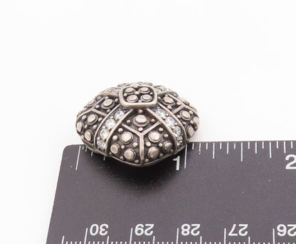 925 Sterling Silver Vintage Pendant Dark Toned CZ Dotted Square Design  PT24656